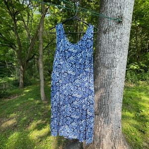 Womens 90s Vintage Navy Blue Cornflower | Sunflower Dress | Large | L